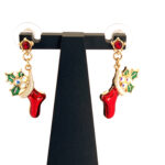 Christmas Stocking Earrings Gold Plated Metal Alloy With Enamel And Sparkling Czech Crystals