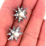 Star Earrings With Cubic Zirconia And Pearl Detail Finished In 925 English Hallmarked Sterling Silver