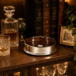 12cm Classic Plain Coaster 925 Sterling Silver English Hallmarks With Mahogany Base Ari D Norman
