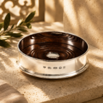 12cm Classic Plain Coaster 925 Sterling Silver English Hallmarks With Mahogany Base Ari D Norman
