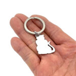 Cat Collar Tag Keyring With Engravable Animal Form Finished In 925 English Hallmarked Sterling Silver