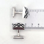 Chequered Rectangular Fixed Post Cufflinks Set With Enamel In 925 English Hallmarked Sterling Silver