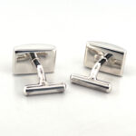 Chequered Rectangular Fixed Post Cufflinks Set With Enamel In 925 English Hallmarked Sterling Silver