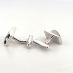Chequered Rectangular Fixed Post Cufflinks Set With Enamel In 925 English Hallmarked Sterling Silver