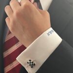 Chequered Rectangular Fixed Post Cufflinks Set With Enamel In 925 English Hallmarked Sterling Silver