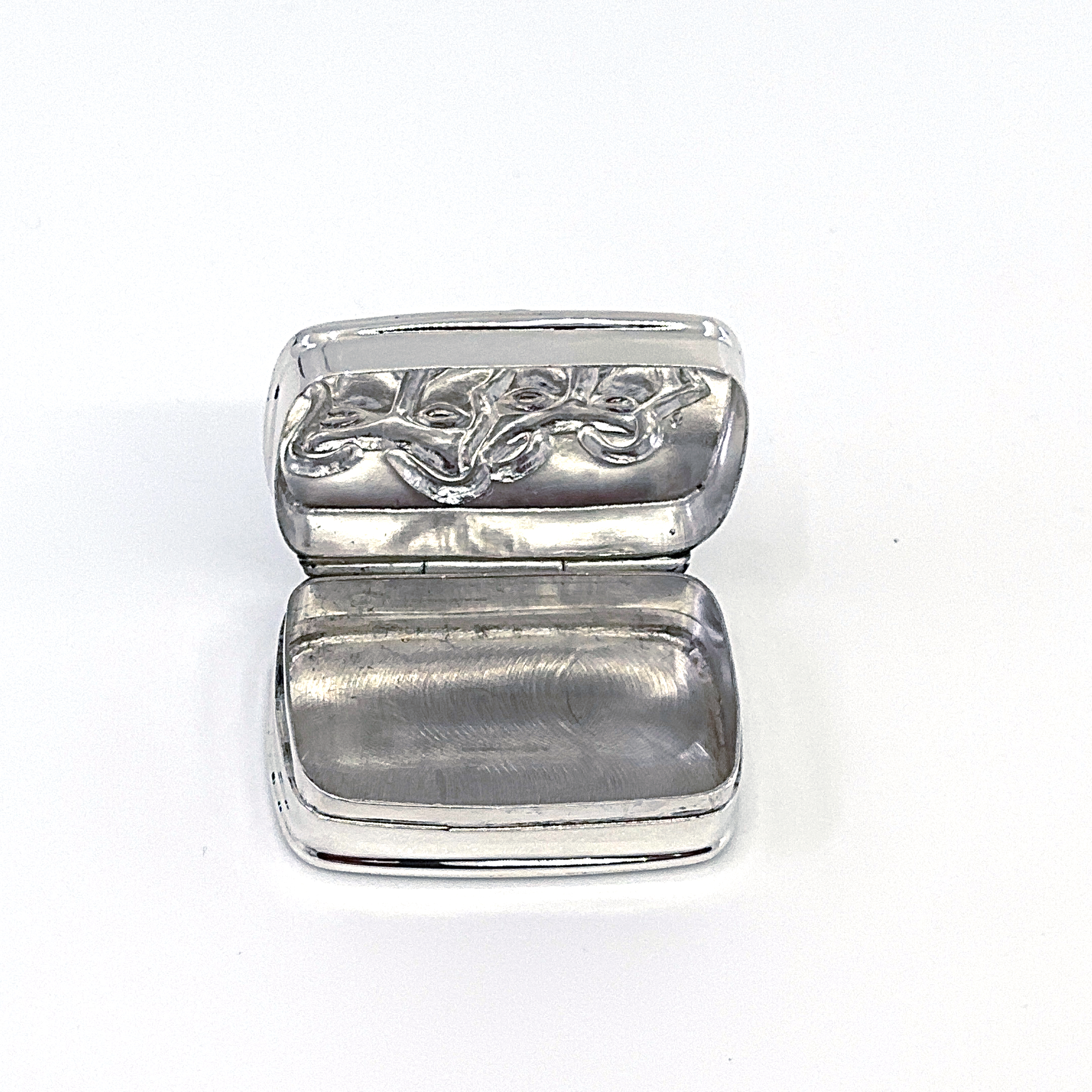 PB492 (7) Comedy and Tragedy Pill Box, finished in 925 English Hallmarked Sterling Silver