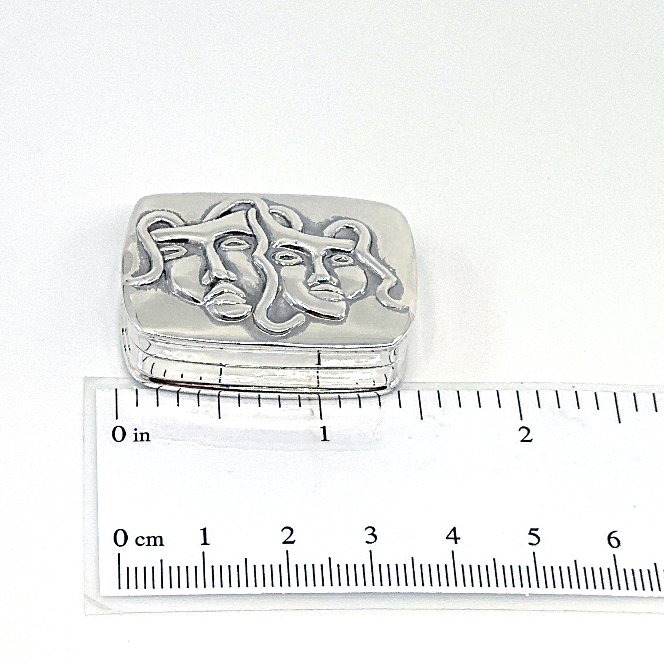 PB492 (2) Comedy and Tragedy Pill Box, finished in 925 English Hallmarked Sterling Silver