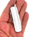 Engine Turned Penknife With Scissors Nail File And Knife Finished In 925 English Hallmarked Sterling Silver