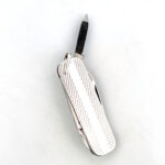 Engine Turned Penknife With Scissors Nail File And Knife Finished In 925 English Hallmarked Sterling Silver