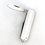 Engine Turned Penknife With Scissors Nail File And Knife Finished In 925 English Hallmarked Sterling Silver