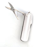 Engine Turned Penknife With Scissors Nail File And Knife Finished In 925 English Hallmarked Sterling Silver