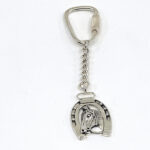 Horse Head In Horseshoe Keyring With Twist Link Fastening Finished In 925 English Hallmarked Sterling Silver