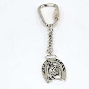 Horse Head In Horseshoe Keyring With Twist Link Fastening Finished In 925 English Hallmarked Sterling Silver