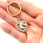 Horse Head Heart Key Ring Gold Plated Metal Alloy Set With Czech Crystals