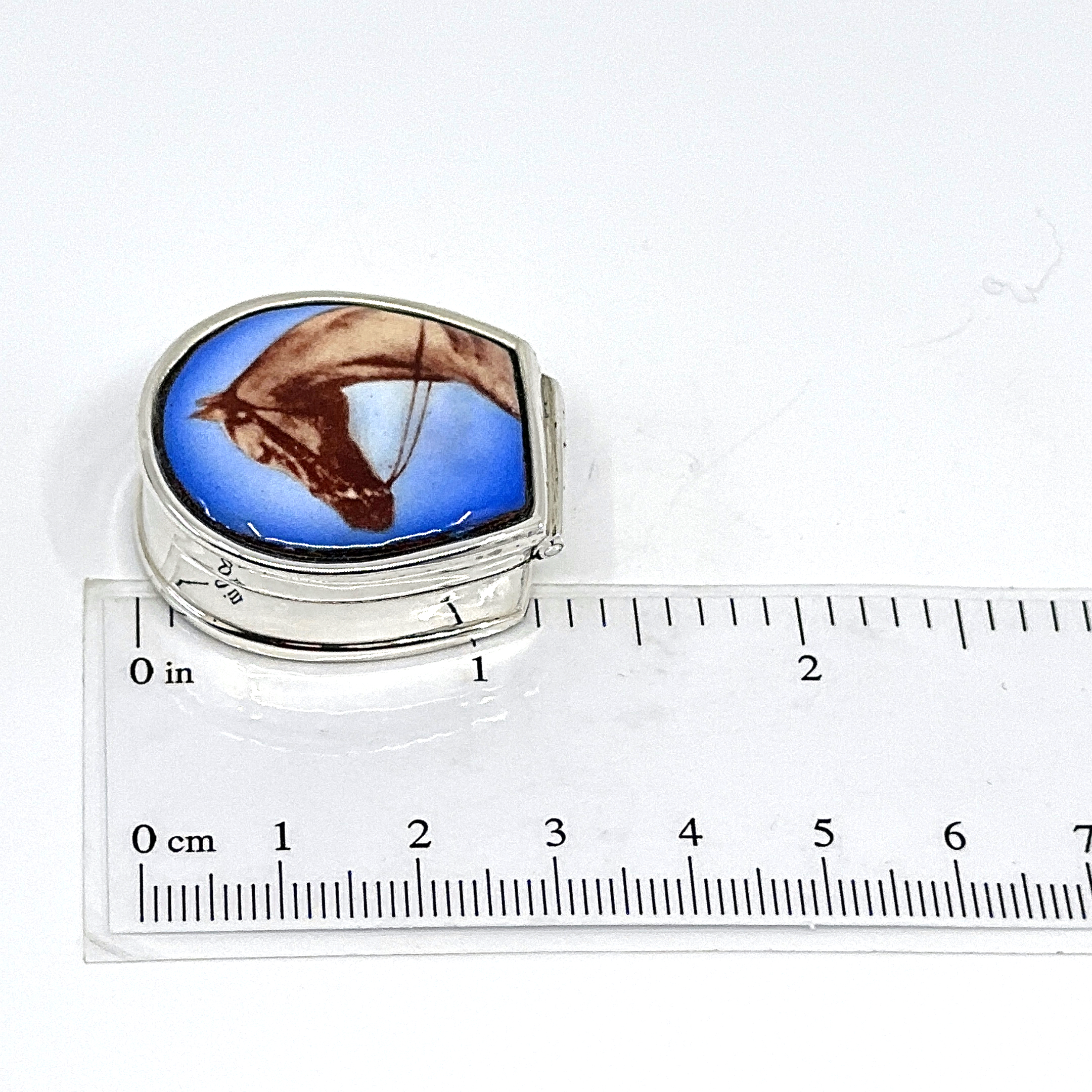 PB301 (6) Horse Head Pill Box With Hand Painted Enamel Finished In 925 English Hallmarked Sterling Silver