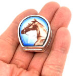 Horse Head Pill Box With Hand Painted Enamel Finished In 925 English Hallmarked Sterling Silver 3 Horse Head Pill Box With Hand Painted Enamel Finished In 925 English Hallmarked Sterling Silver