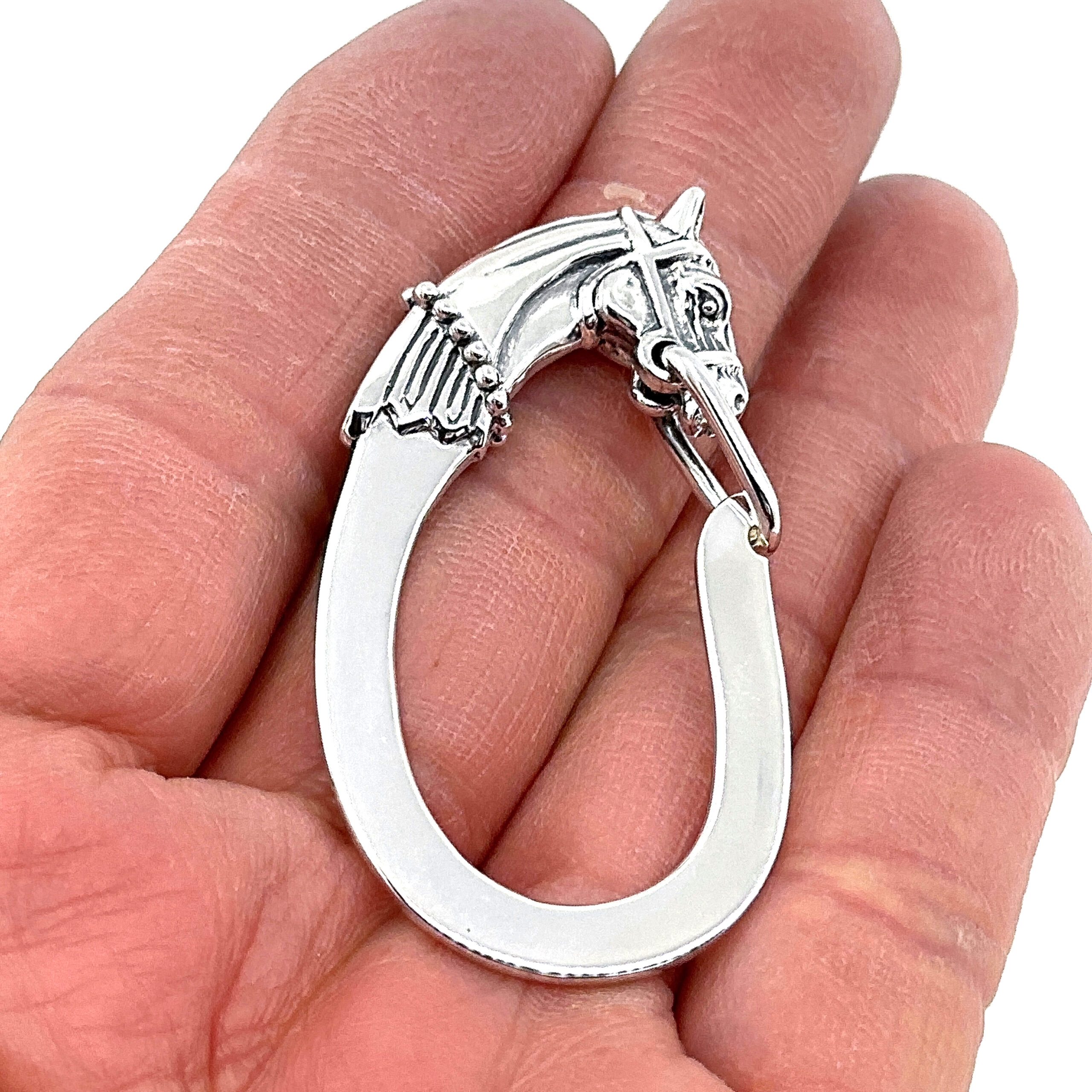 K402 (5) Horse Head Keyring With Reins Clasp Finished In 925 English Hallmarked Sterling Silver