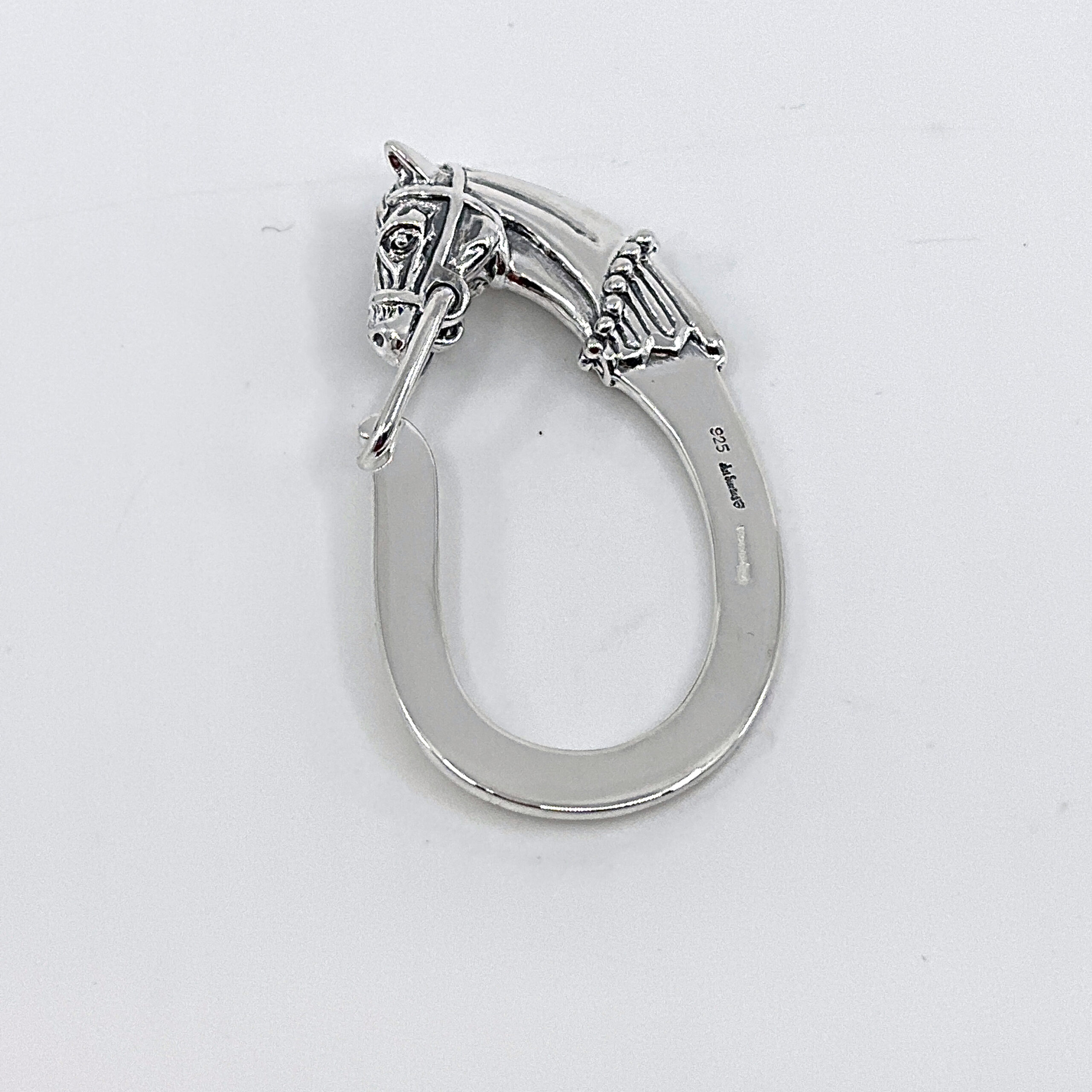 K402 (3) Horse Head Keyring With Reins Clasp Finished In 925 English Hallmarked Sterling Silver