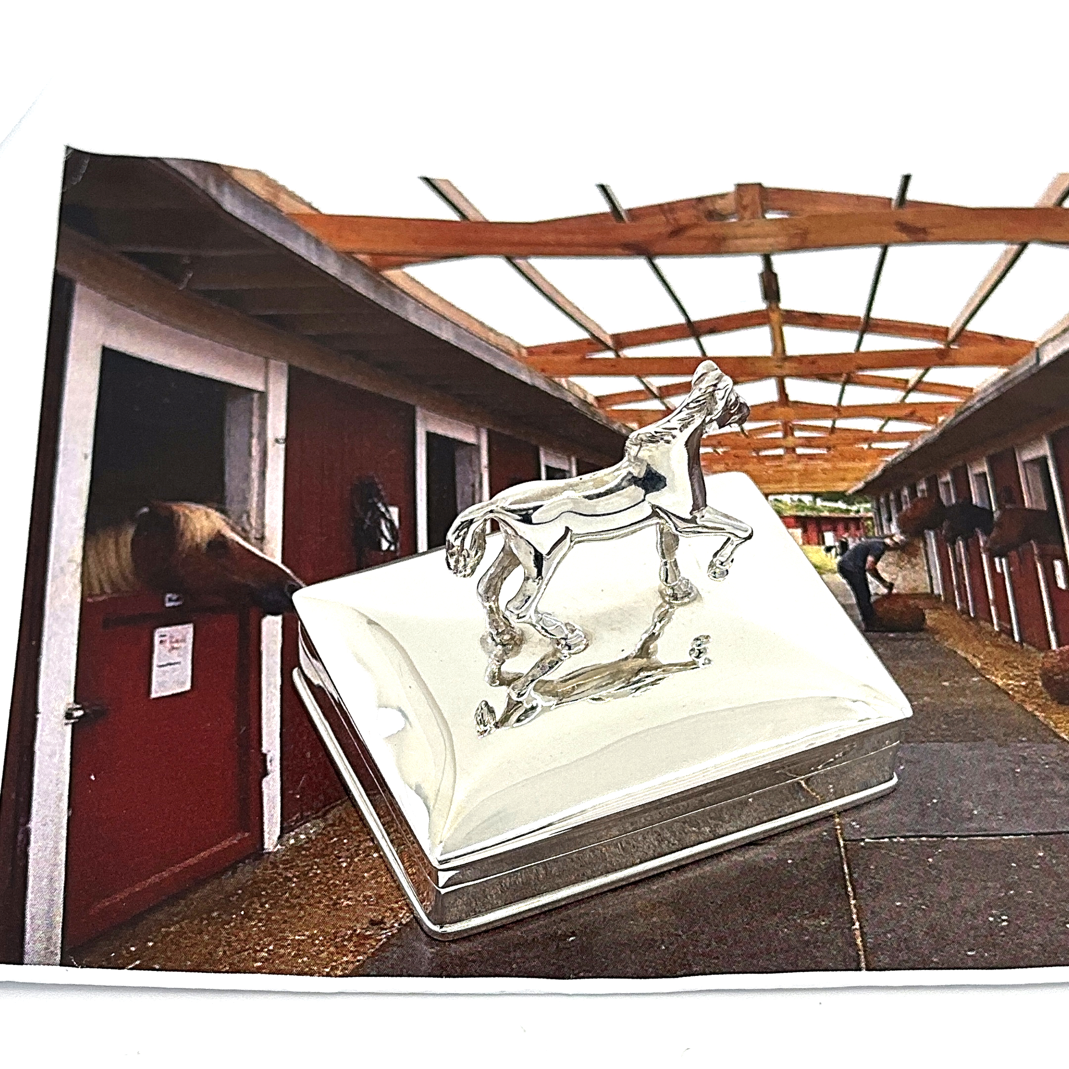 PB584 (9) Horse on Rectangular Pill Box, Finished In 925 English Hallmarked Sterling Silver