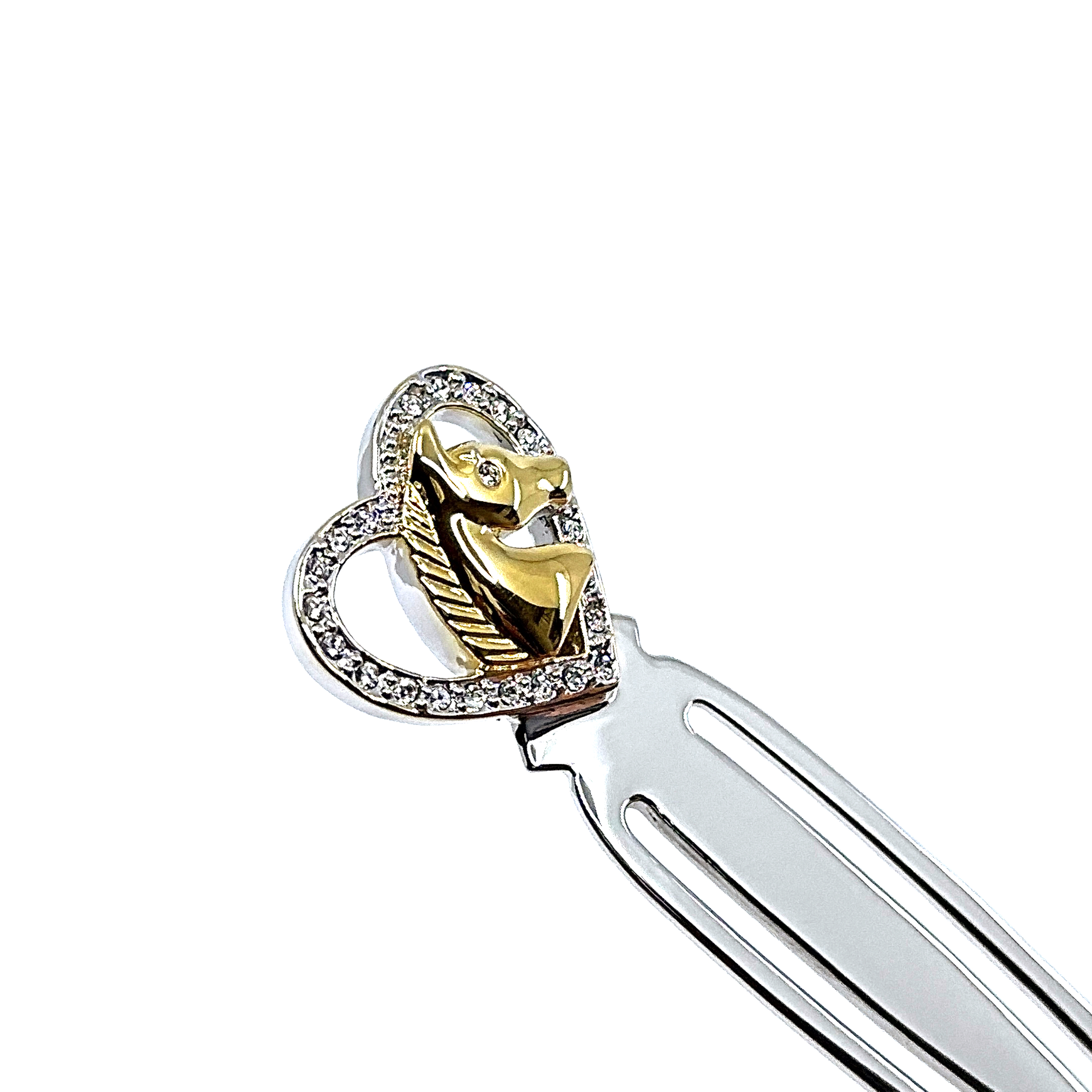 JGT29 (7) Horse Head In Heart Bookmark Gold And Rhodium Plated Metal Alloy With Sparkling Czech Crystals