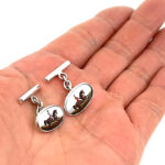 Hunting Horse Chain Link Cufflinks Set With Hand Painted Enamel In 925 English Hallmarked Sterling Silver