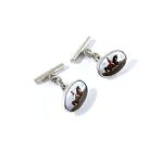 Hunting Horse Chain Link Cufflinks Set With Hand Painted Enamel In 925 English Hallmarked Sterling Silver
