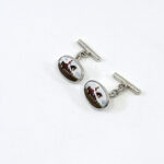 Hunting Horse Chain Link Cufflinks Set With Hand Painted Enamel In 925 English Hallmarked Sterling Silver