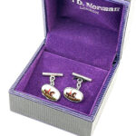 Hunting Horse Chain Link Cufflinks Set With Hand Painted Enamel In 925 English Hallmarked Sterling Silver