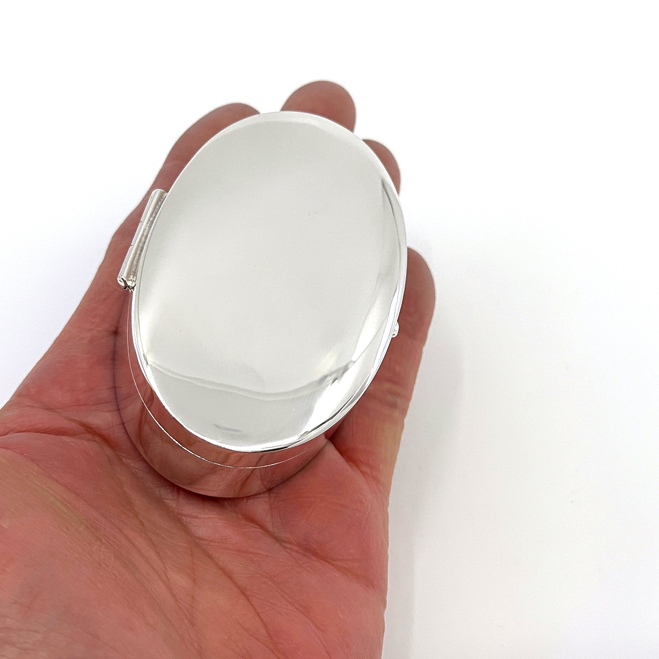 PB466 (6) Large Plain Oval Pill Box, finished in 925 English Hallmarked Sterling Silver