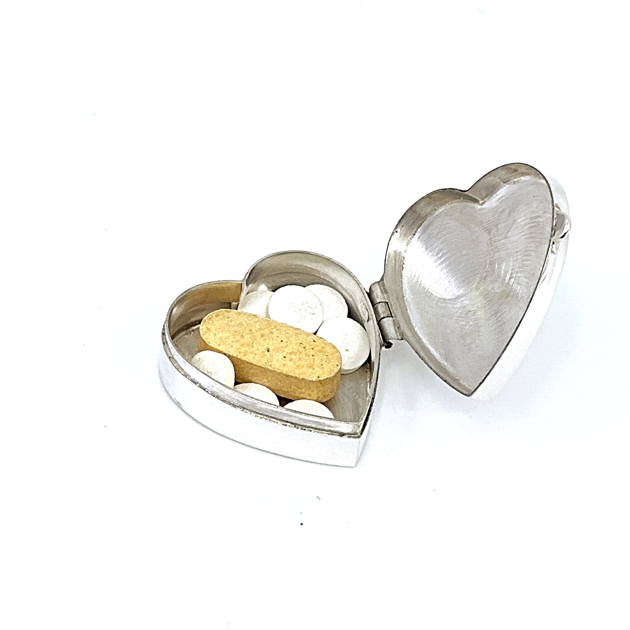 PB441 (6) Medium Engraved Heart Pill Box, finished in 925 English Hallmarked Sterling Silver