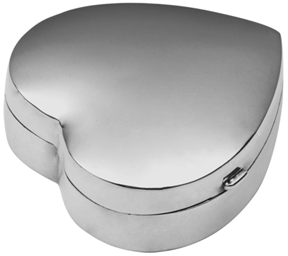 PB442 (4) Medium Plain Heart Pill Box, finished in 925 English Hallmarked Sterling Silver