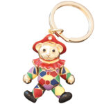Moving Harlequin Teddy Key Ring Gold Plated Metal Alloy Set With Enamel And Czech Crystals
