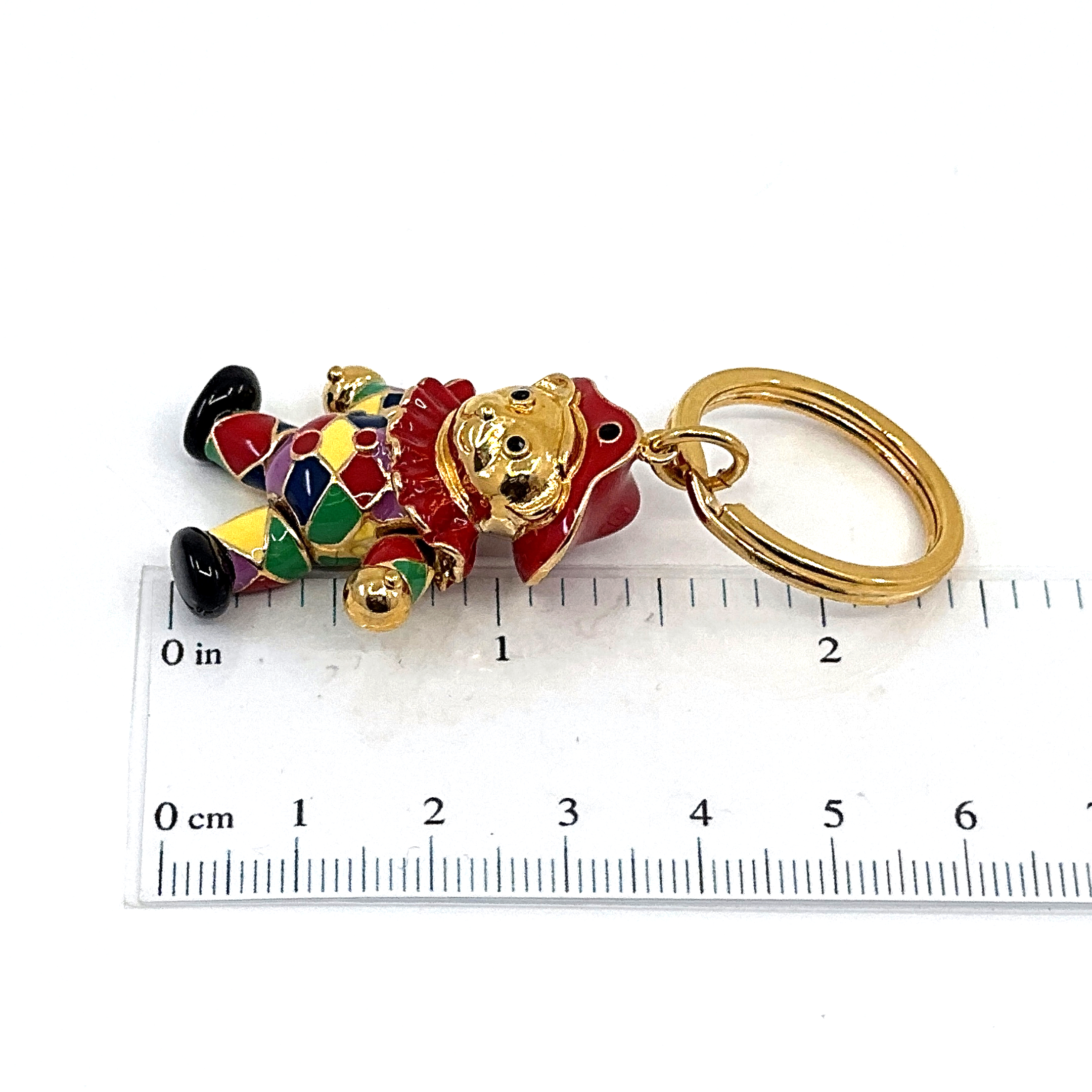 JK7 (8) Moving Harlequin Teddy Key Ring Gold Plated Metal Alloy Set With Enamel And Czech Crystals