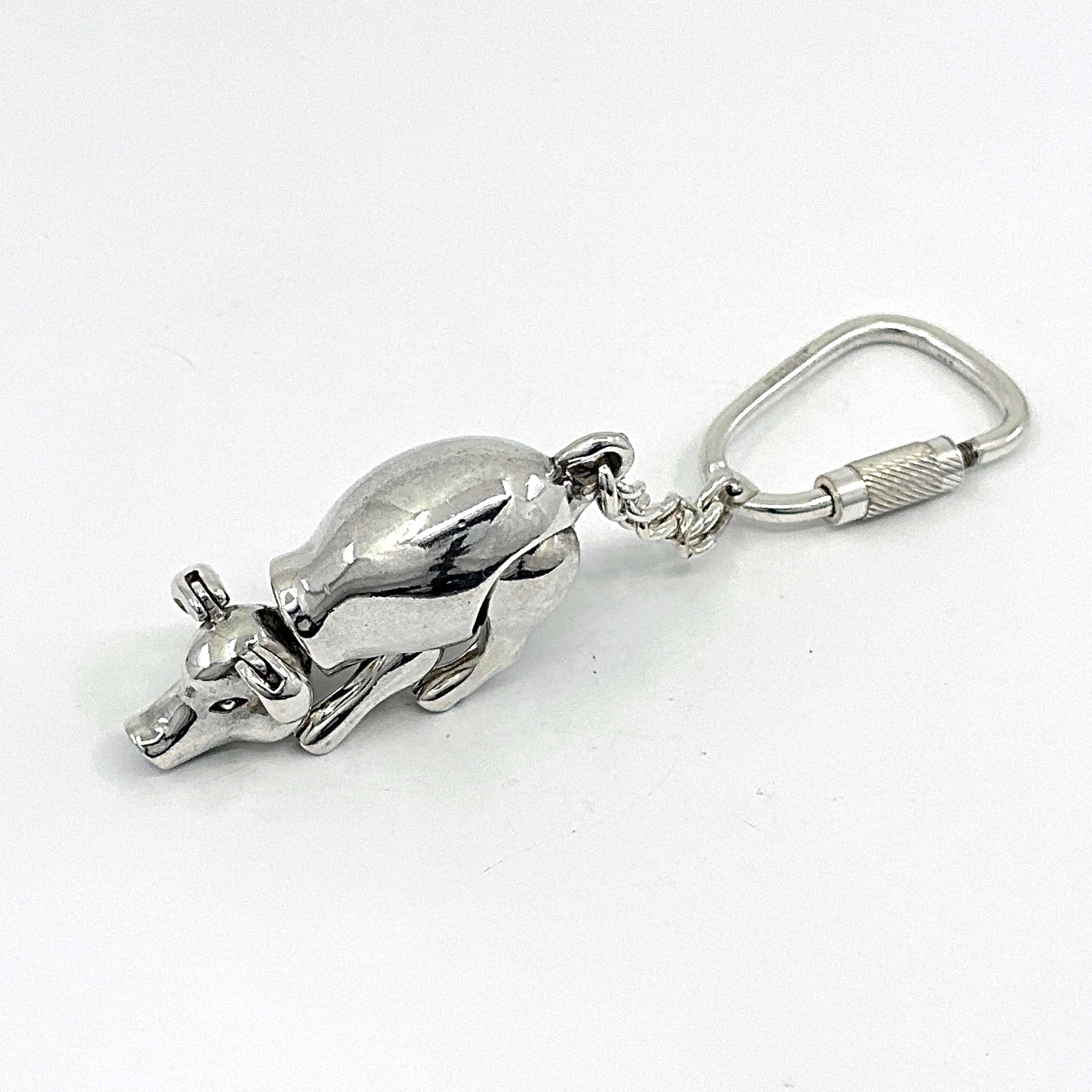 KPT418 (4) Moving Pig Keyring With Articulated Animal Form Finished In 925 English Hallmarked Sterling Silver