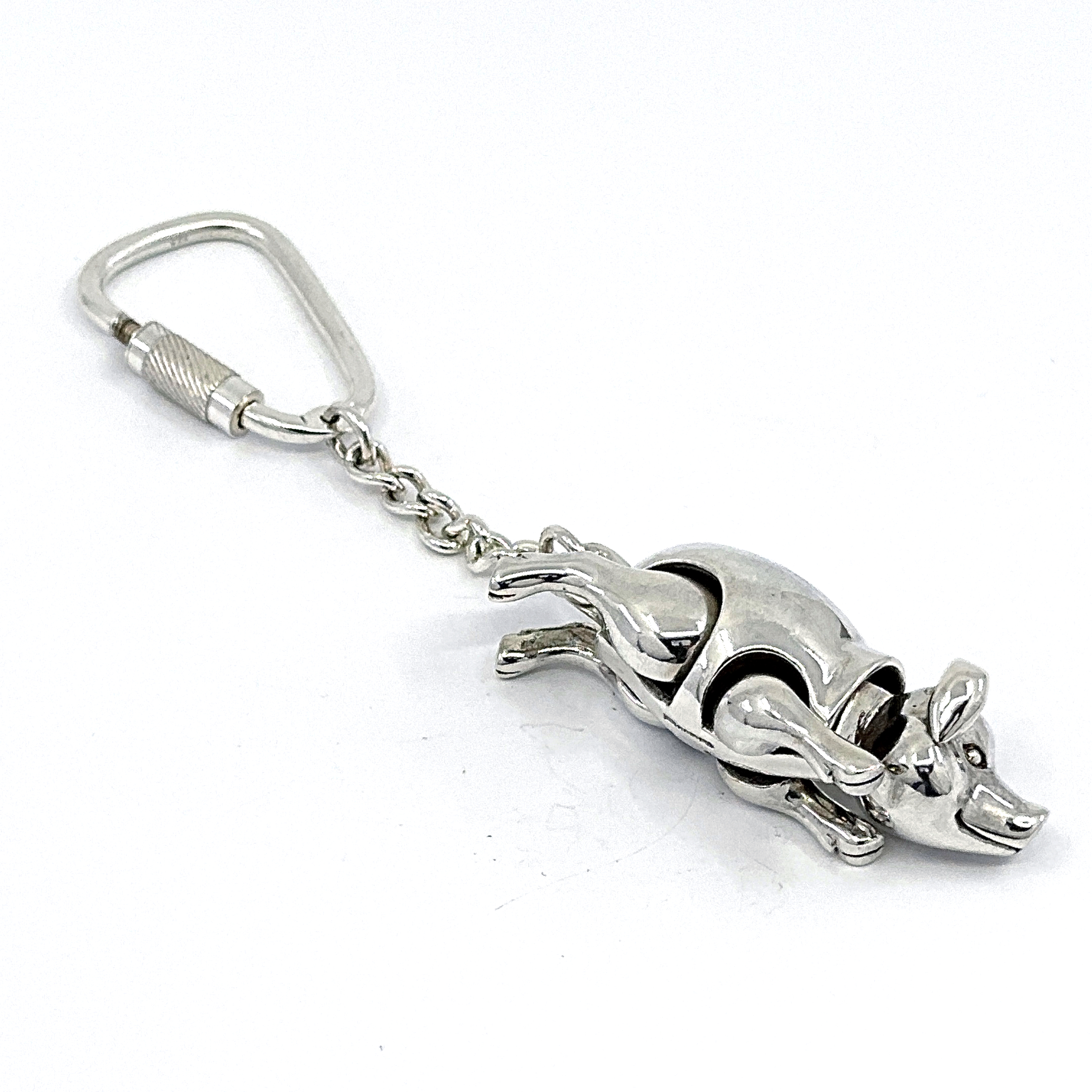 KPT418 (11) Moving Pig Keyring With Articulated Animal Form Finished In 925 English Hallmarked Sterling Silver