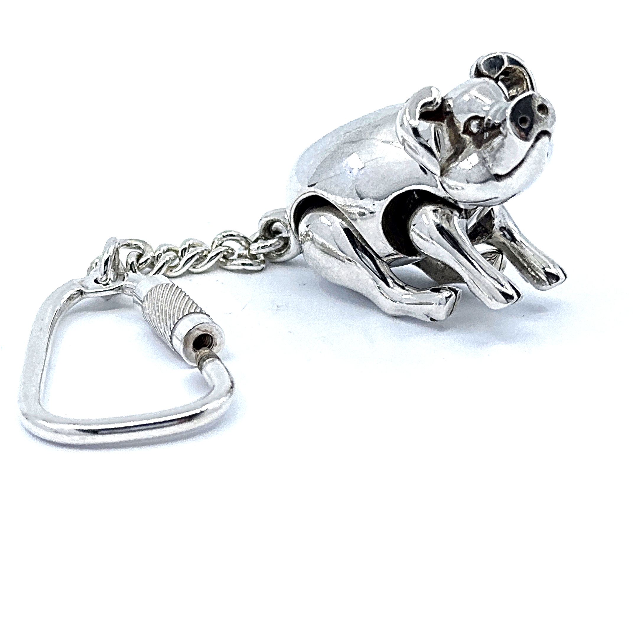 KPT418 (10) Moving Pig Keyring With Articulated Animal Form Finished In 925 English Hallmarked Sterling Silver