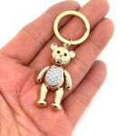 Moving Teddy Key Ring Gold Plated Metal Alloy With Clear And Black Sparkling Czech Crystals 3 Moving Teddy Key Ring Gold Plated Metal Alloy With Clear And Black Sparkling Czech Crystals
