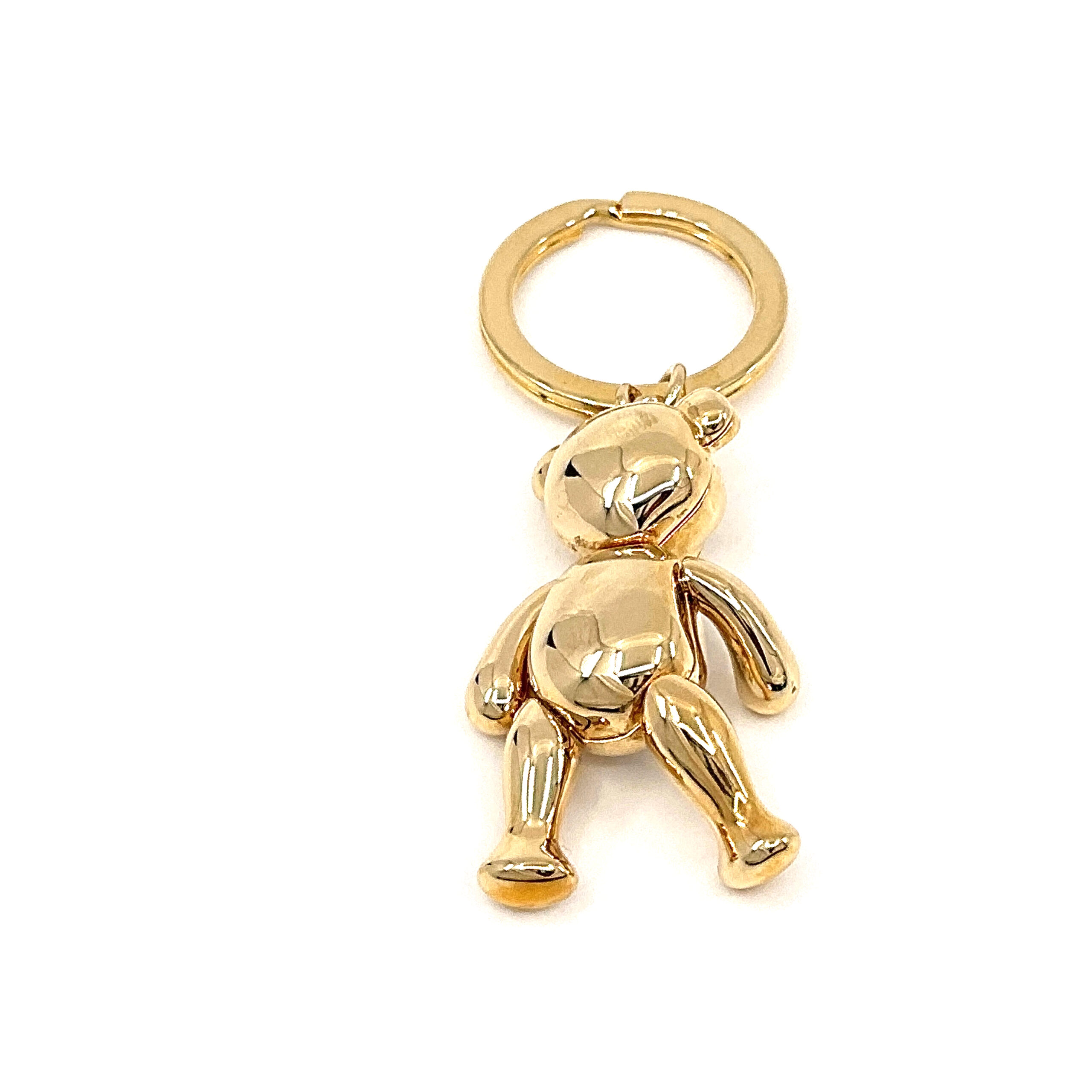 JK10 (2) Moving Teddy Key Ring Gold Plated Metal Alloy With Clear And Black Sparkling Czech Crystals