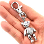 Moving Teddy Key Ring Rhodium Plated Metal Alloy Set With Czech Crystals 3 Moving Teddy Key Ring Rhodium Plated Metal Alloy Set With Czech Crystals