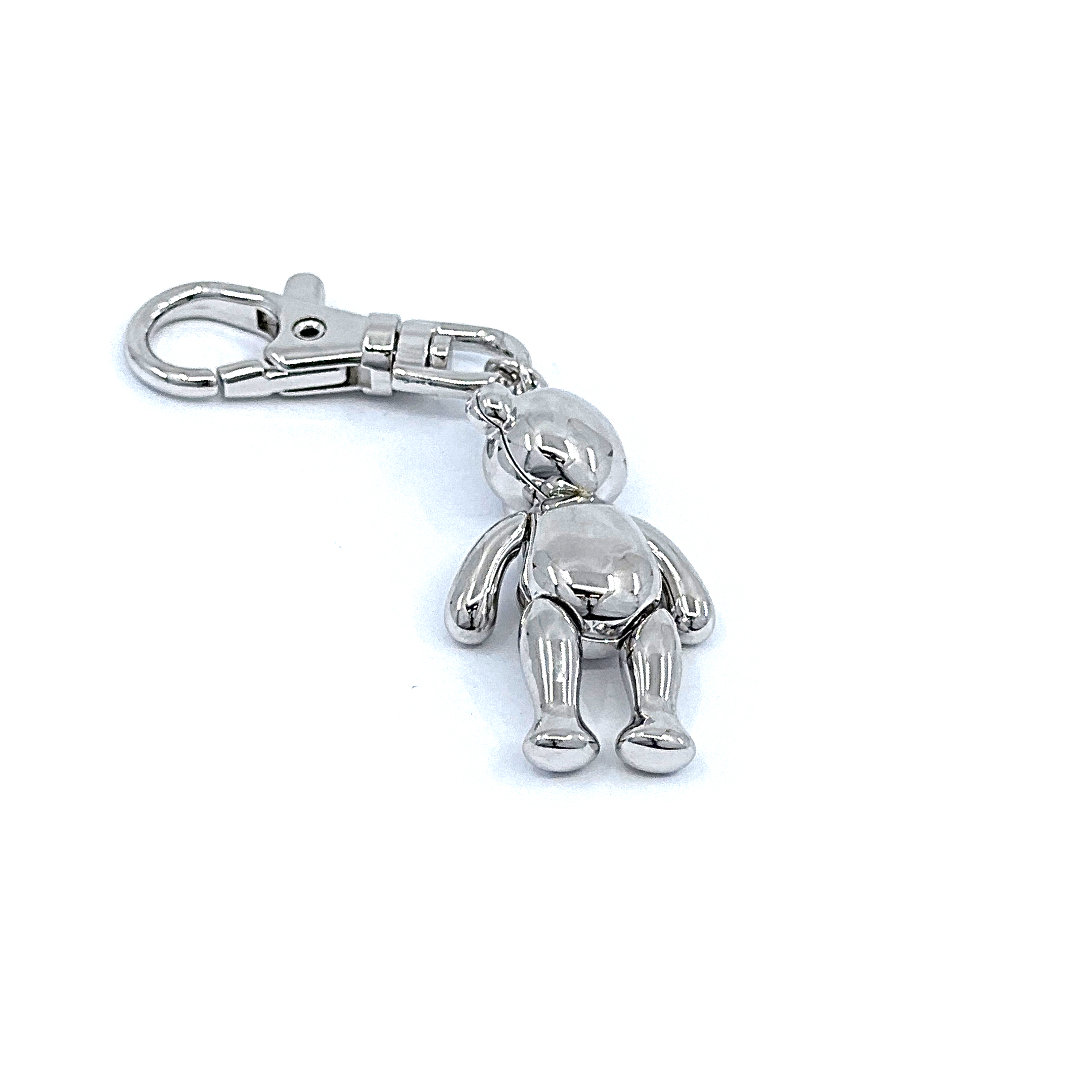 JK9 (3) Moving Teddy Key Ring Rhodium Plated Metal Alloy Set With Czech Crystals