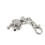 Moving Teddy Key Ring Rhodium Plated Metal Alloy Set With Czech Crystals 6 Moving Teddy Key Ring Rhodium Plated Metal Alloy Set With Czech Crystals