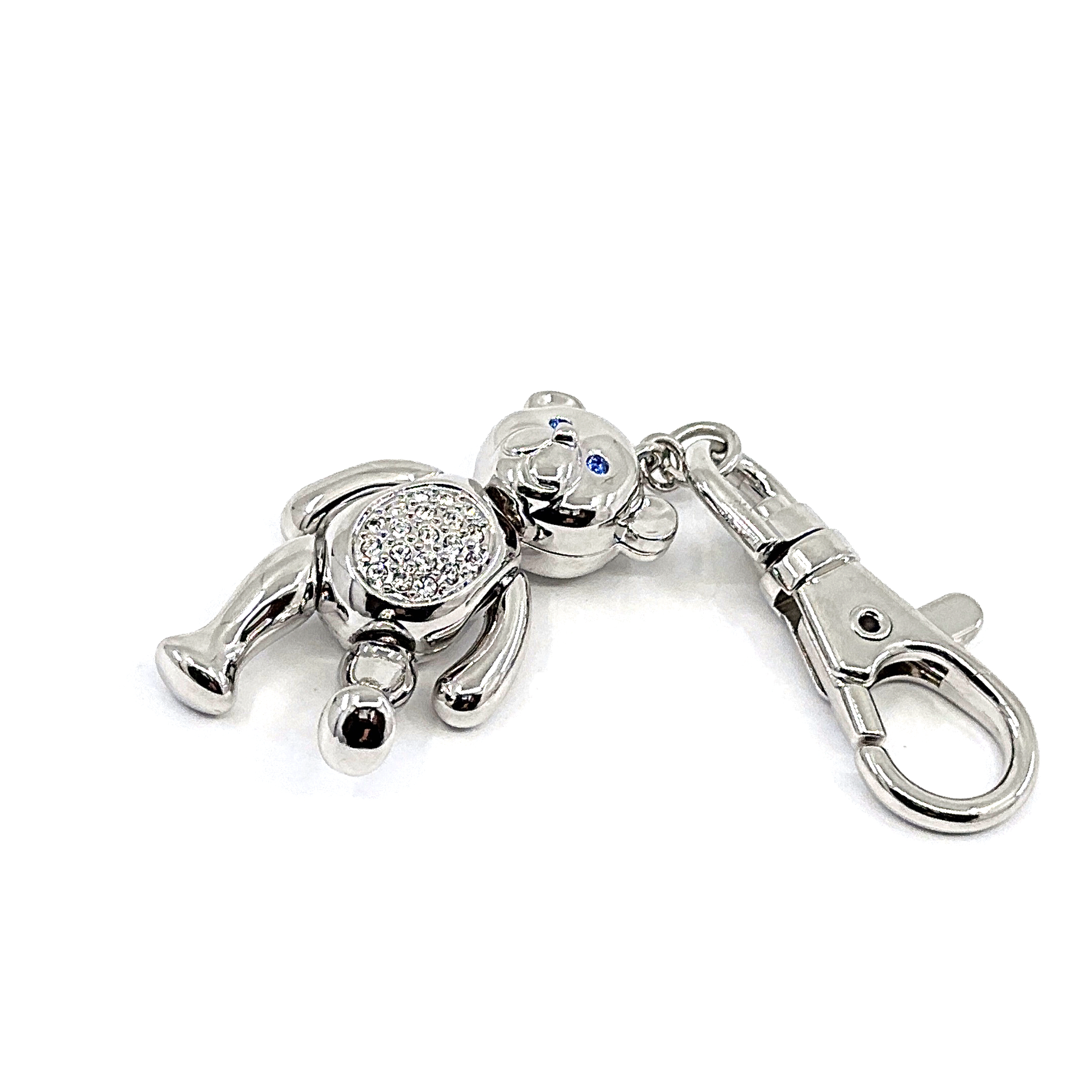 JK9 (4) Moving Teddy Key Ring Rhodium Plated Metal Alloy Set With Czech Crystals