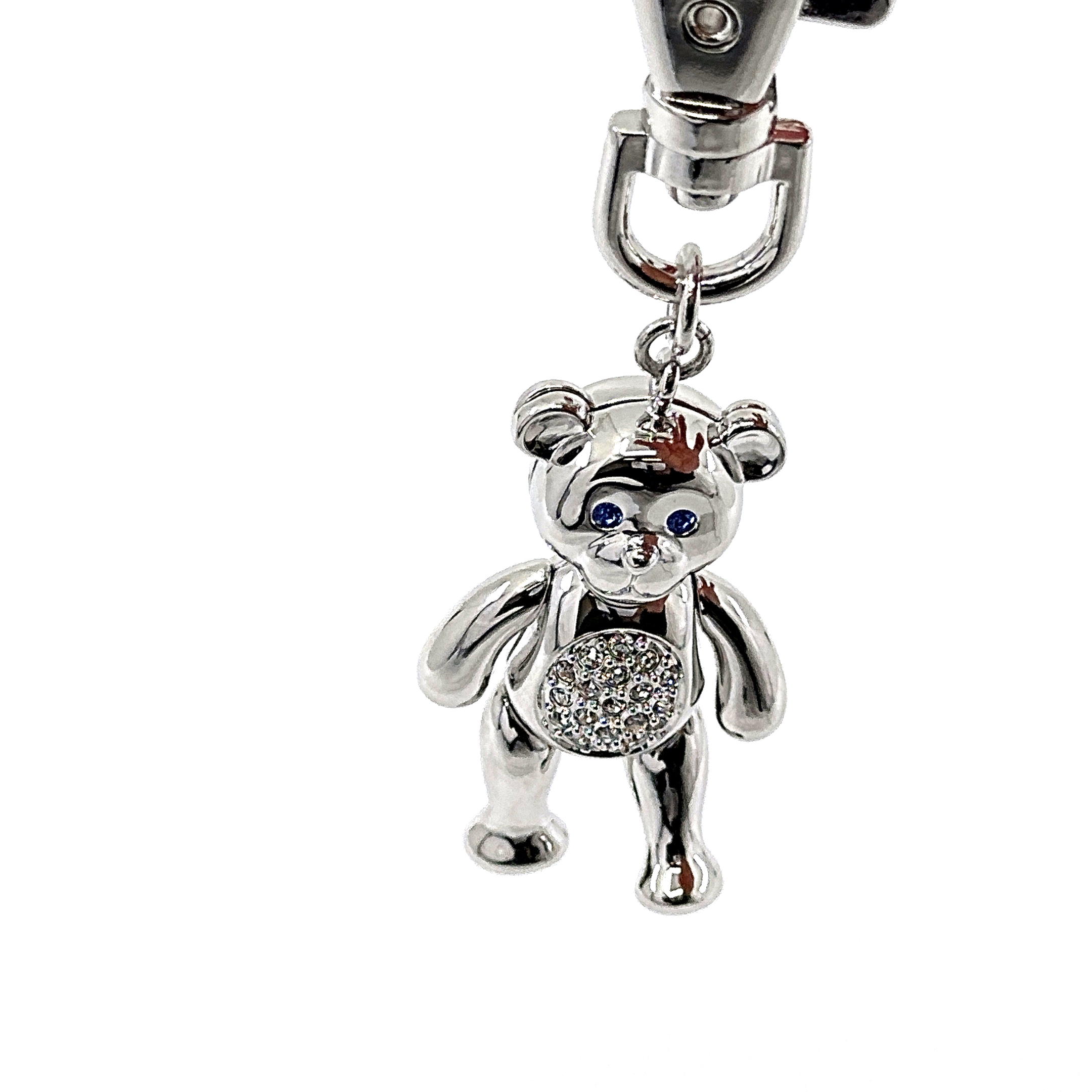 JK9 (9) Moving Teddy Key Ring Rhodium Plated Metal Alloy Set With Czech Crystals