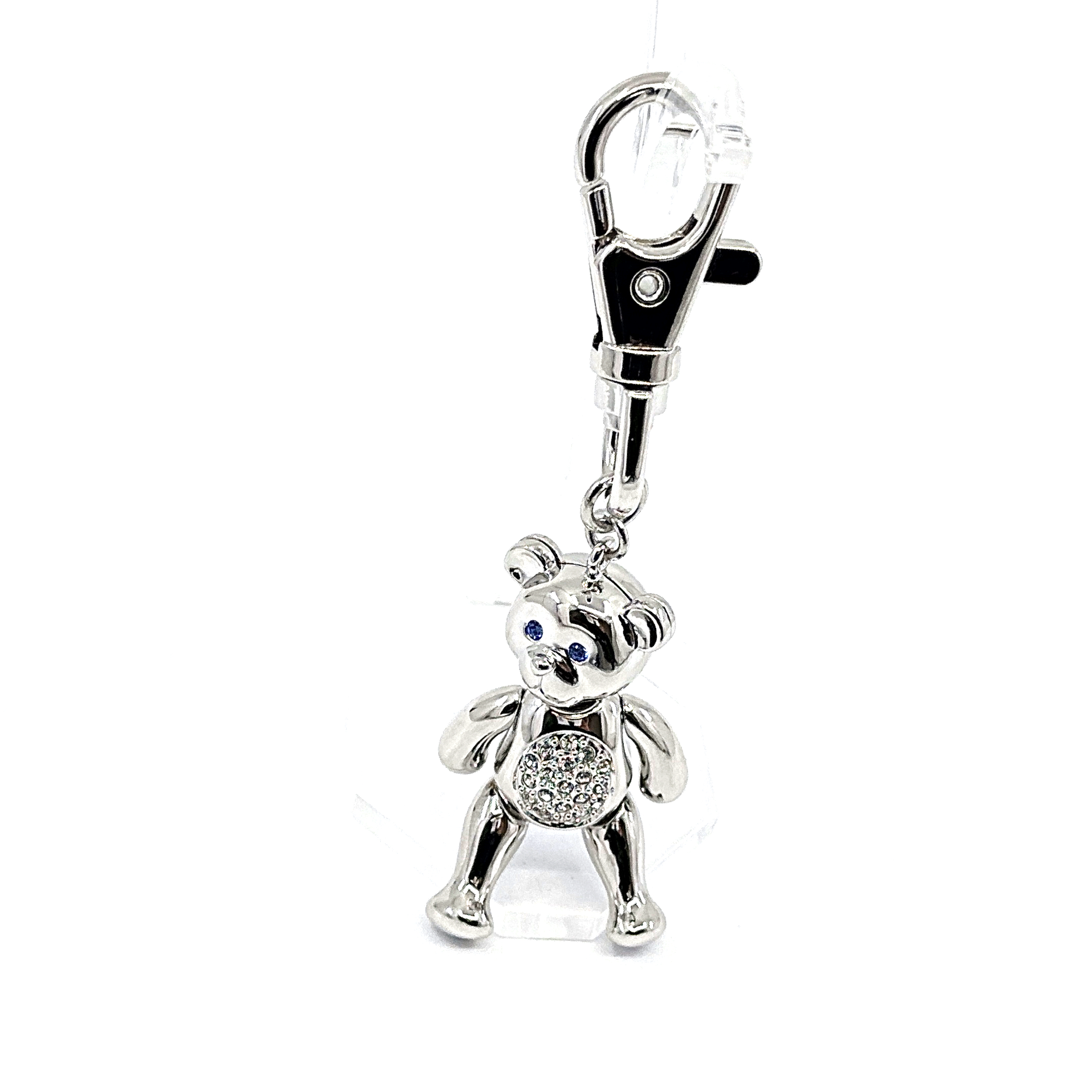 JK9 (8) Moving Teddy Key Ring Rhodium Plated Metal Alloy Set With Czech Crystals