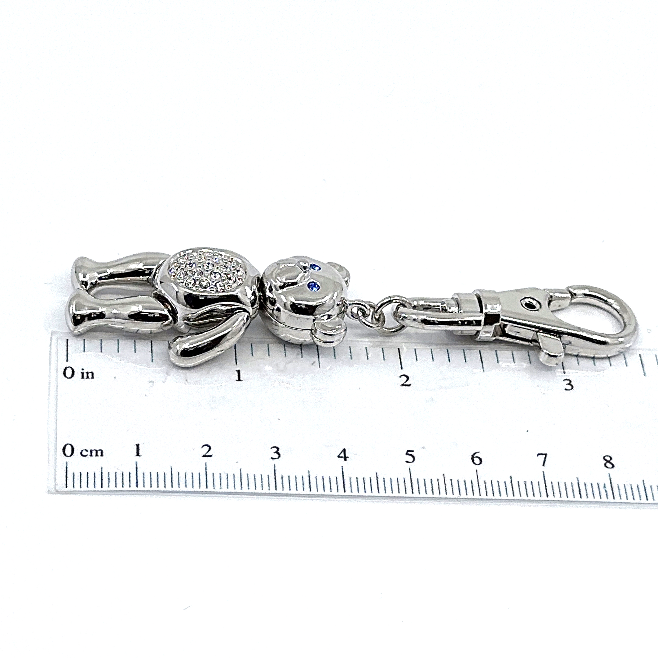 JK9 (2) Moving Teddy Key Ring Rhodium Plated Metal Alloy Set With Czech Crystals