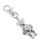 Moving Teddy Key Ring Rhodium Plated Metal Alloy Set With Czech Crystals
