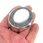 Oval Pill Box With Mother Of Pearl And Marcasite Finished In 925 English Hallmarked Sterling Silver 3 Oval Pill Box With Mother Of Pearl And Marcasite Finished In 925 English Hallmarked Sterling Silver