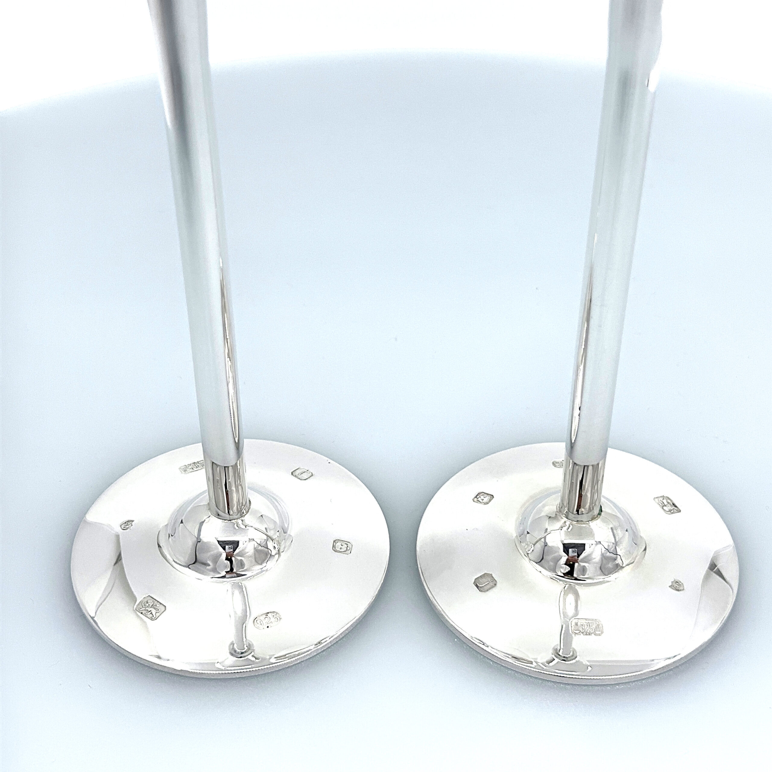 BOX27 (10) Pair Of Champagne Flutes With Gilded Interior, finished in 925 English Hallmarked Sterling Silver