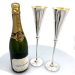 Pair Of Champagne Flutes With Gilded Interior, finished in 925 English Hallmarked Sterling Silver 5 Pair Of Champagne Flutes With Gilded Interior, finished in 925 English Hallmarked Sterling Silver