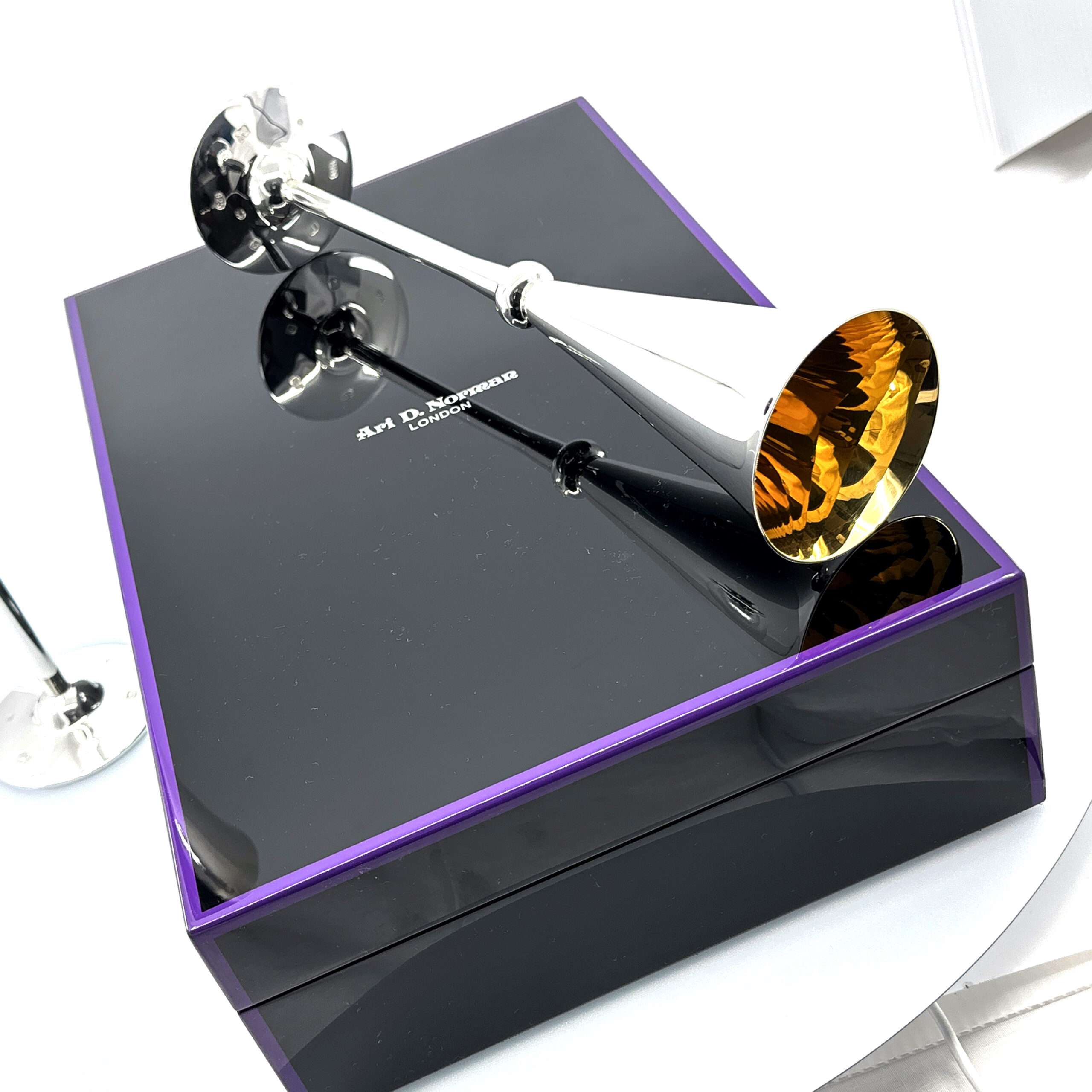 BOX27 (3) Pair Of Champagne Flutes With Gilded Interior, finished in 925 English Hallmarked Sterling Silver